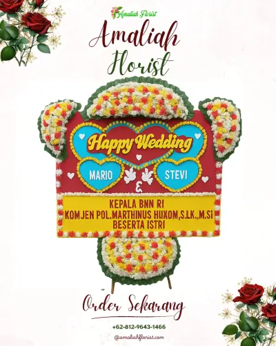 Karangan Papan Bunga Pernikahan di Kompa